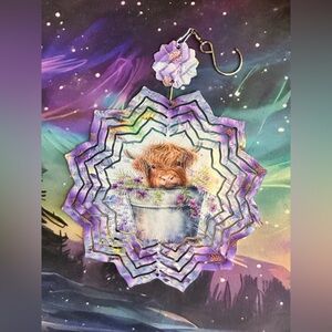 NEW 8” Purple Highland Cow Wind Spinner Ornament